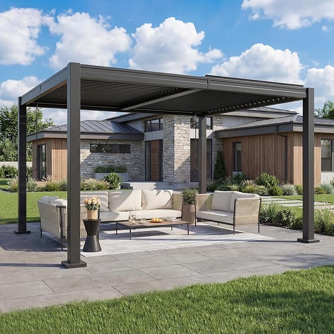 AirWire 10x12 FT Louvered Pergola Dark Gray | Metal Gazebo - Image 3