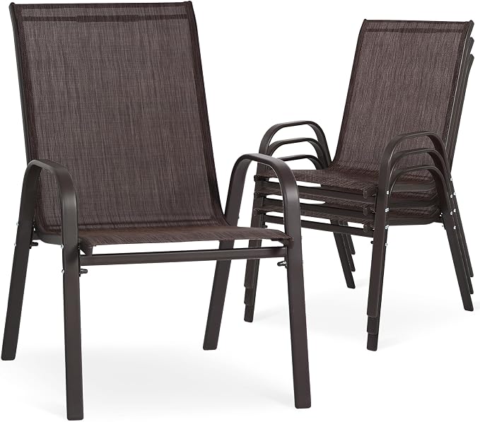 24.4" Wide Outdoor Patio Stackable Chairs Set of 4, Outside Furniture by Villeston