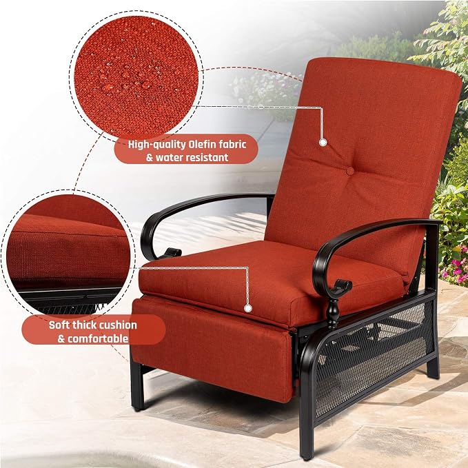 SUNCROWN Outdoor Recliner Chair Patio Adjustable Recliner Chair and Side Bistro - Image 3