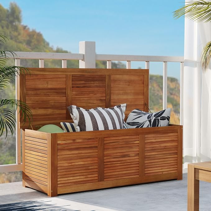 RELAX4LIFE Deck Box Acacia Wood, 46 Gallon Backyard Storage Bin Container - Image 2