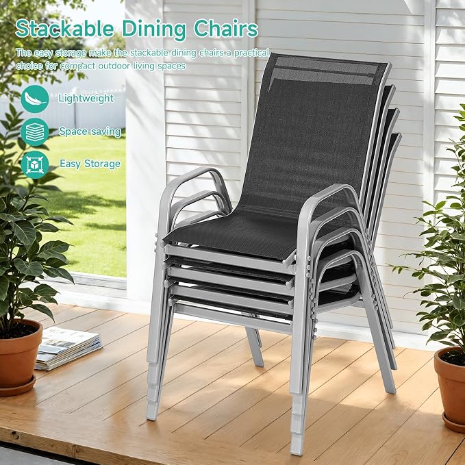 Patio Chairs Set of 2, All Weather Outdoor Dining Chairs | Stackable Dining - Image 5