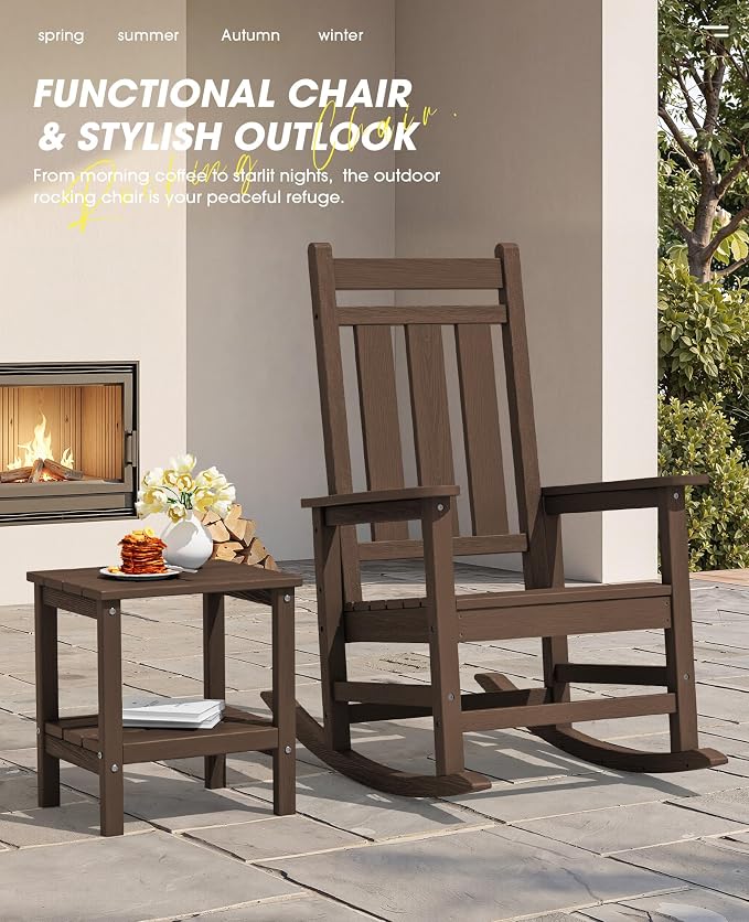 Oversized Outdoor Rocking Chair Set of 2, HDPE Patio Rockers - Image 6