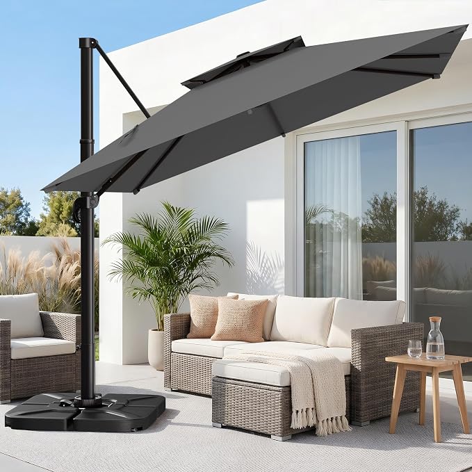 12×12 FT Double-Top Cantilever Patio Umbrella, Outdoor Umbrellas by AreShark