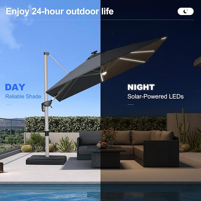 PURPLE LEAF Cantilever Umbrella 9' X 9' Solar LED Light Patio Deck, Stays bright - Image 4