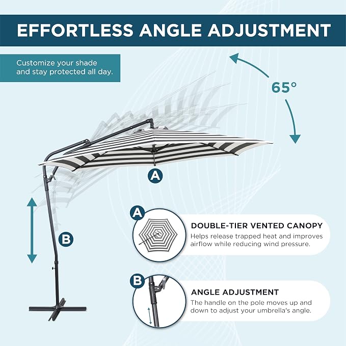10FT Outdoor Offset Umbrella, Cantilever Patio Umbrella - Image 3