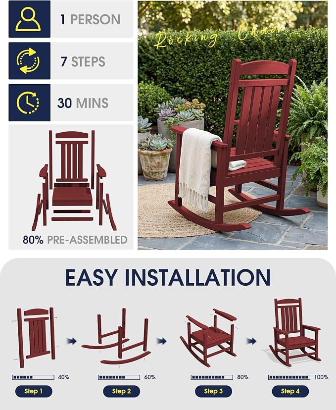 Oversized Outdoor Rocking Chairs Set of 4, HDPE Porch Rockers - Image 8