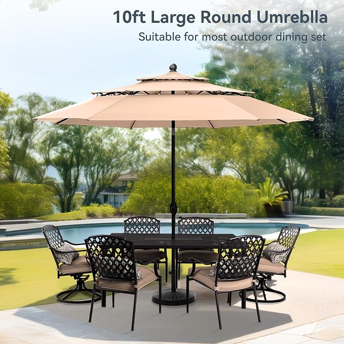 PHI VILLA 10ft Outdoor Patio Umbrellas, 3 Tier Vented Table Umbrella, 1.5" Pole - Image 9