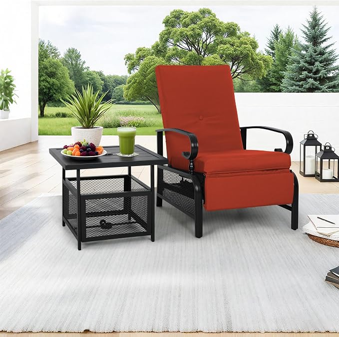 Incbruce 2 Pieces Outdoor Lounge Recliner Set, Adjustable Metal Recliner Sofa - Image 7