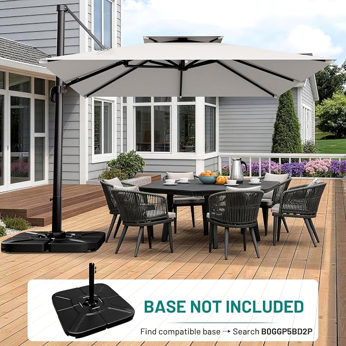 12×12 FT Double-Top Cantilever Patio Umbrella, Light Gray | Square Offset - Image 6