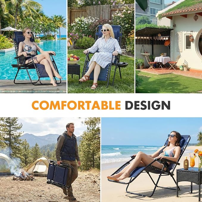 NEWBULIG Zero Gravity Chairs Set of 2, Lounge Chair Folding Portable Adjustable - Image 8