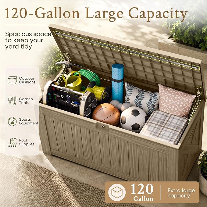Devoko 120 Gallon Deck Box Resin Outdoor Storage Box Waterproof | Large Outdoor - Image 7