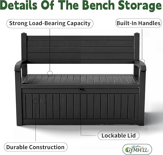 80 Gallon Outdoor Storage Bench, Waterproof Resin Deck Box - Image 4