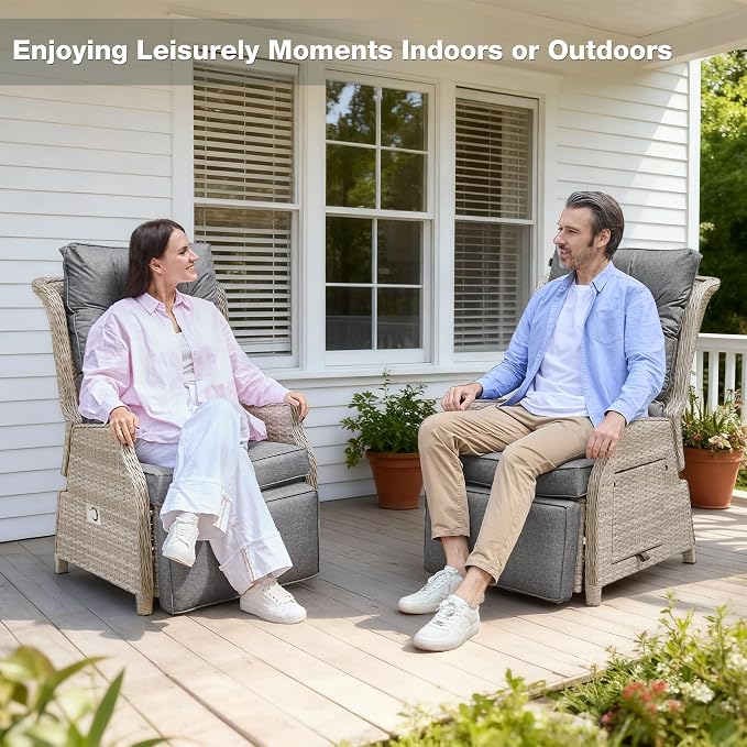 2 Pieces Outdoor Recliner with Adjustable Backrest and Footrest, PE Rattan - Image 5