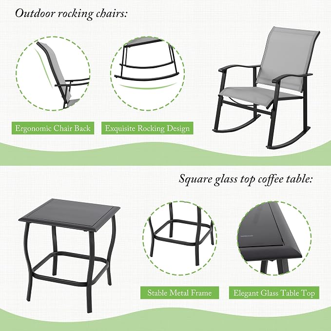 Shintenchi 3 Piece Rocking Bistro Set, Outdoor Furniture - Image 3