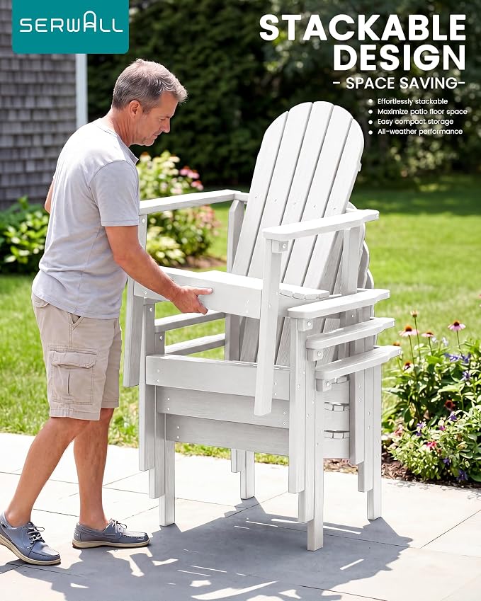 SERWALL HDPE Stackable Adirondack Chairs Set of 2, Space-Saving - Image 5