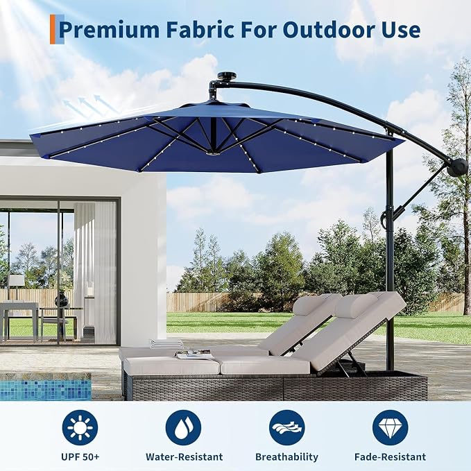 Garvee 10FT Solar Lights Offset Patio Umbrella - Image 5