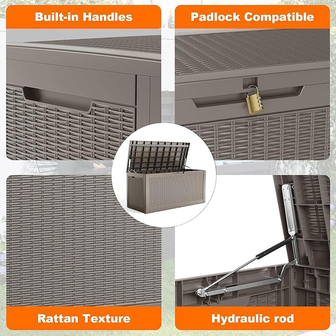PatioZen 120 Gallon Resin Deck Box, Lockable Patio Outdoor Storage Box - Image 2