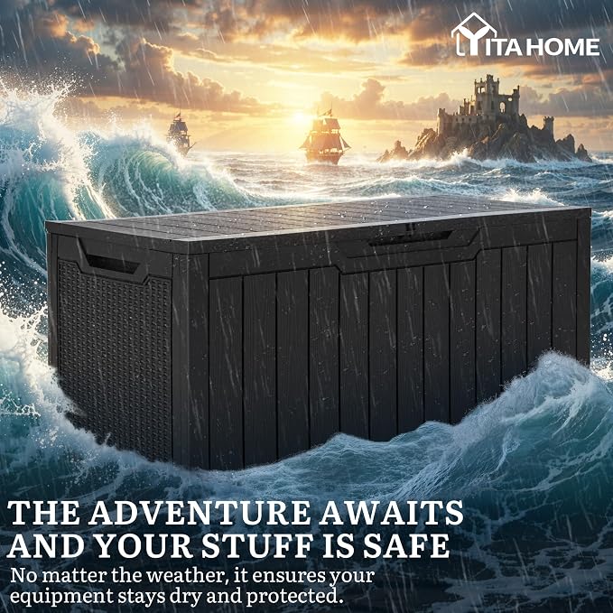 YITAHOME 100 Gallon Large Outdoor Deck Box | Waterproof Resin Storage Box - Image 4
