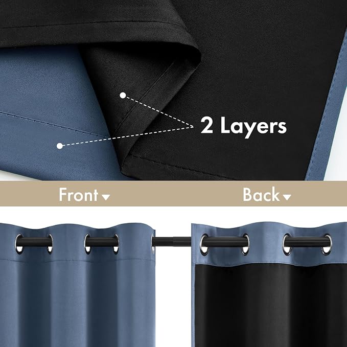 MIULEE Stone Blue 100% Blackout Short Curtains - Image 3