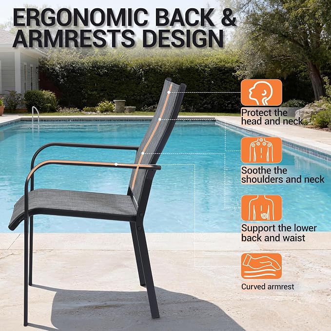 Patio Chairs Set of 8, Stackable Outdoor Dining Chairs, All Weather Breathable - Image 6