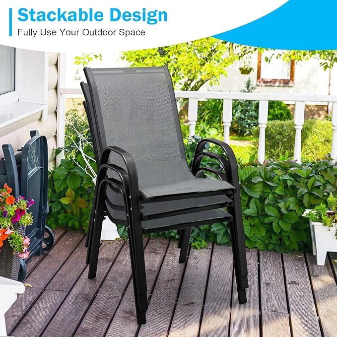MEDIMALL Patio Chairs, Stackable Patio Chairs Set of 4, Outdoor Dining Chairs - Image 7