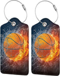 2 Pack Basketball Luggage Tags for Suitcases, Cool Leather Luggage Tag for Travel, Bag Tag Privacy Name ID Card Bag Labels for Friends Adults Kids Tourists Sports