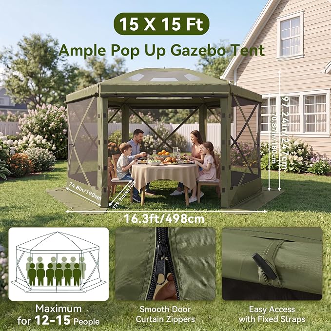 Aoxun 15x15ft Pop Up Canopy Tent, Screen Tent - Image 5