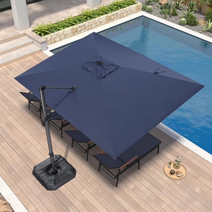 PURPLE LEAF Patio Umbrella 9' x 11.5' Rectangle All-Day Shade Control Navy | by PURPLELEAF