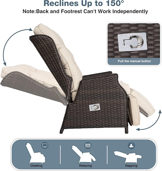 Outdoor Recliner with Adjustable Backrest and Footrest, PE Rattan Lounge Chair - Image 3
