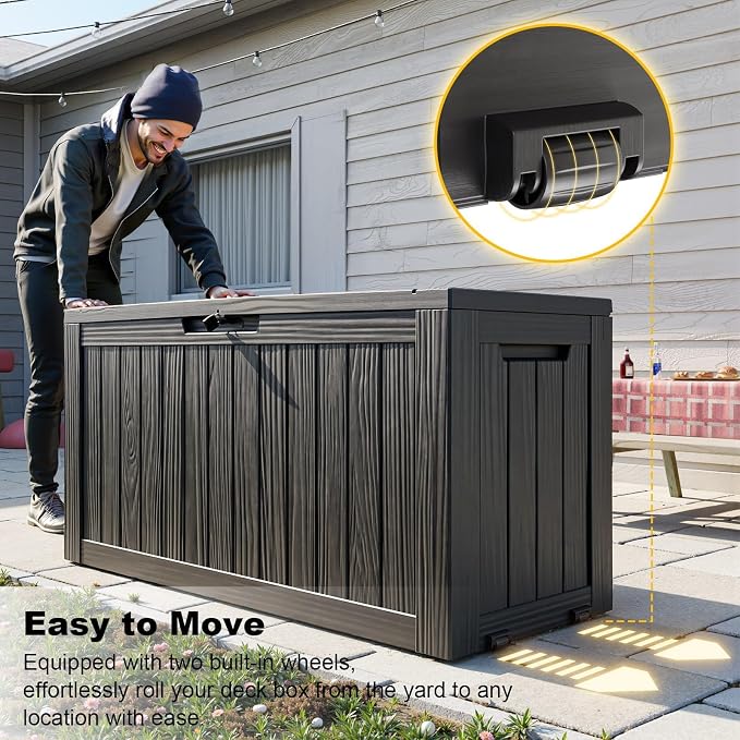 90 Gallon Waterproof Resin Outdoor Storage Box, Lockable Deck Storage Container - Image 4