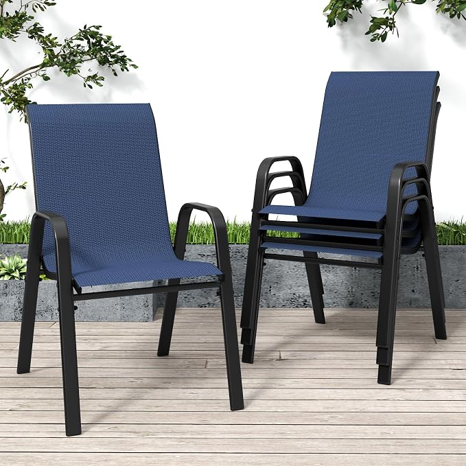 Navy Patio Chairs Set of 4, Stackable Outdoor Dining Chairs by Vimstora