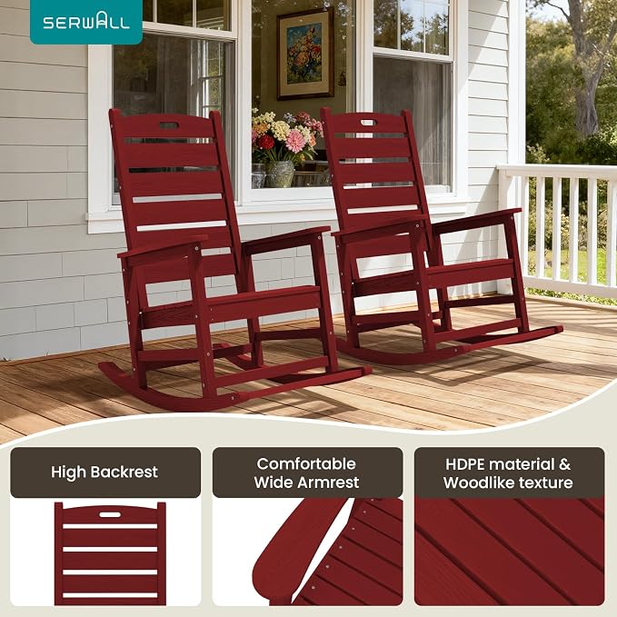 SERWALL Outdoor Rocking Chair Set of 2, Oversized HDPE Rocker, all Weather - Image 9