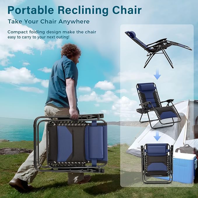 MFSTUDIO Padded Zero Gravity Chair, Cup Holder, 28in Seat, Removable Cup Holder - Image 6