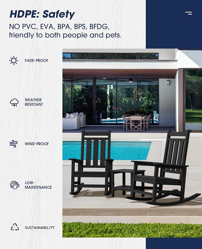 Oversized Outdoor Rocking Chair Set of 2, HDPE Patio Rockers - Image 8