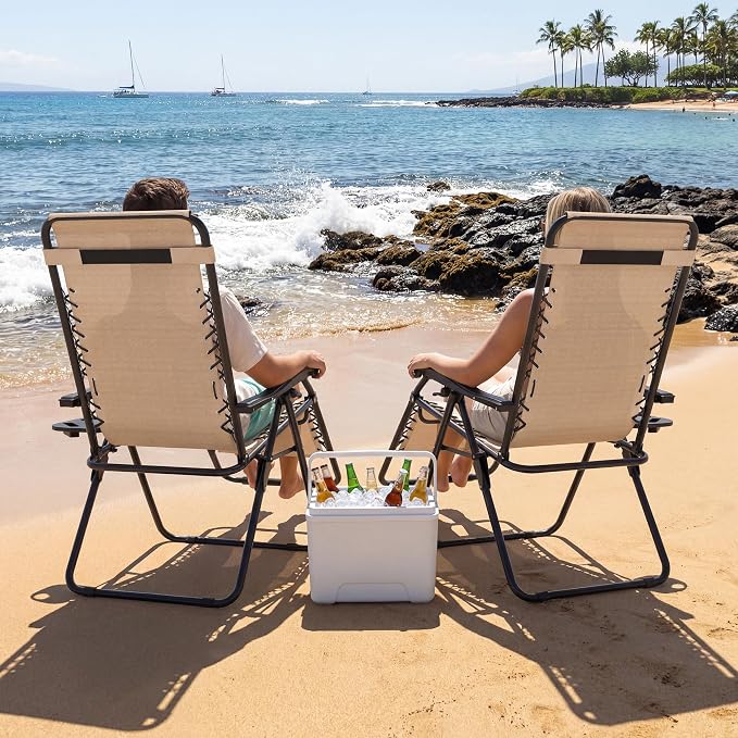 Set of 2 Adjustable Zero Gravity Lounge Chairs Outdoor Recliner w/Cup Holder - Image 9