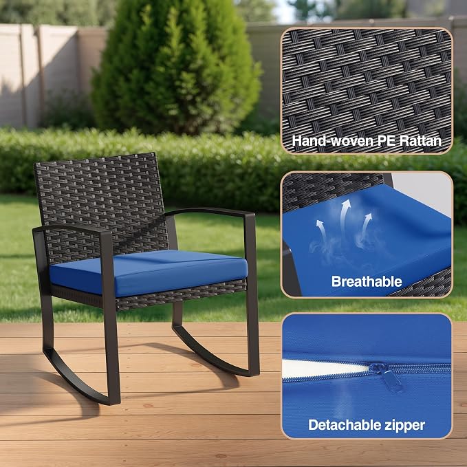 Qsun 3 Piece Patio Bistro Set Patio Furniture Set Outdoor Wicker Rocking - Image 7