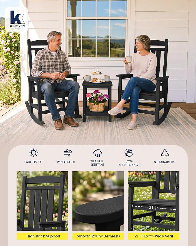 Oversized Outdoor Rocking Chairs Set of 6, HDPE Porch Rocker - Image 5