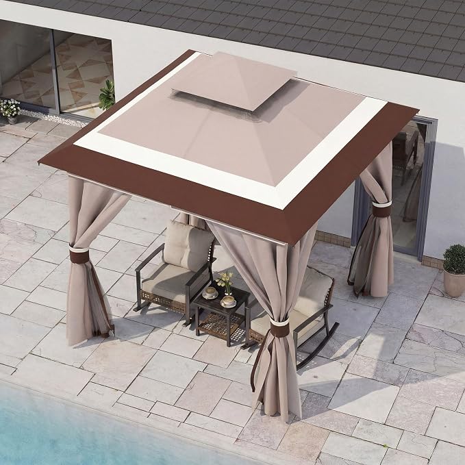 8'x8' Outdoor Gazebo, Metal Frame Heavy Duty Patio Canopy Tent Shelter - Image 3