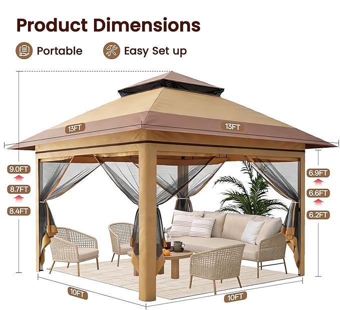 Driftalia 13x13 Pop Up Gazebo for Patio, Deck - Image 3