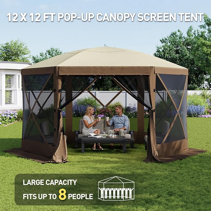 Aoxun 12x12ft Pop Up Gazebo, Gazebo Screen Tent - Image 3