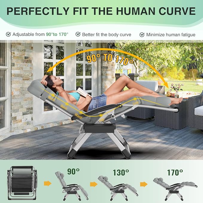 Suteck Oversized Zero Gravity Chair, 500LBS 29In XL Outdoor Recliner Chairs | - Image 4