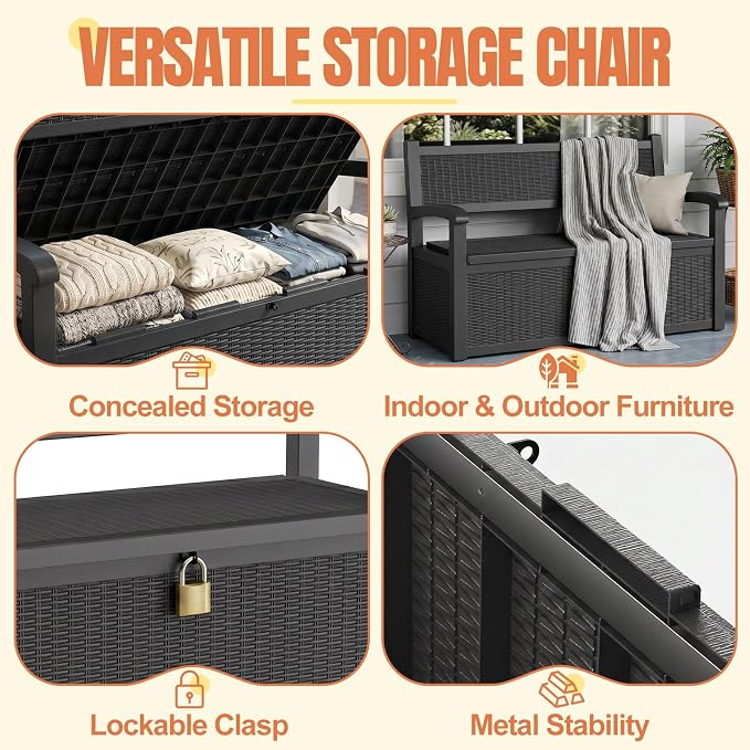 Storage Bench Outdoor Deck Box, 100 Gallon Waterproof & UV Resistant Lockable - Image 3