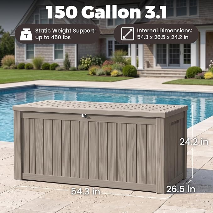 Outdoor Storage Box, 150 Gallon Waterproof Deck Box, Piston-Assisted Resin Trunk - Image 2
