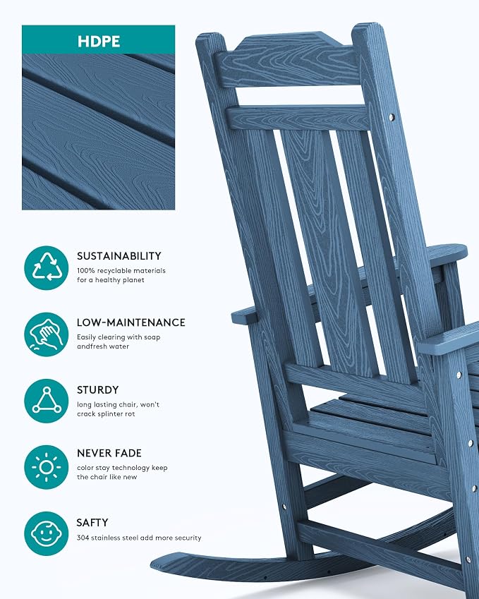 SERWALL HDPE Oversized Outdoor Rocking Chairs Set of 4, Patio Rocker, All - Image 7
