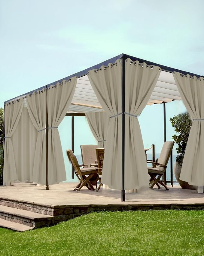 Grommet Outdoor Curtains for Patio Waterproof 8 Pcs 54x95 In Taupe | by HolidayIdeas