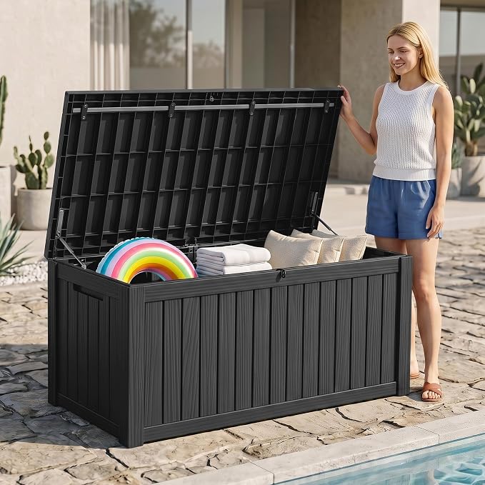 180 Gallon Resin Deck Box, Waterproof Lockable Outdoor Storage Box Container - Image 7