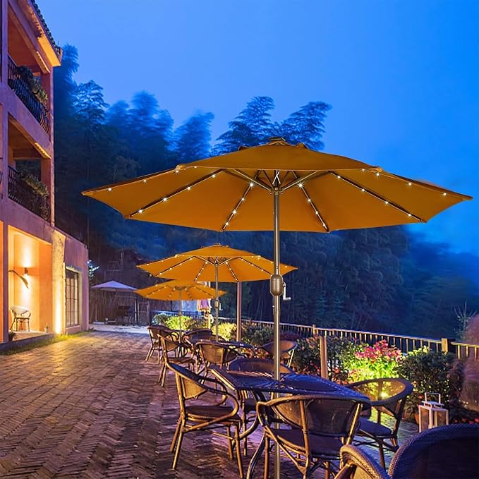 9 ft Solar Umbrella 32 LED Lighted Patio Umbrella Table Market Umbrella - Image 6