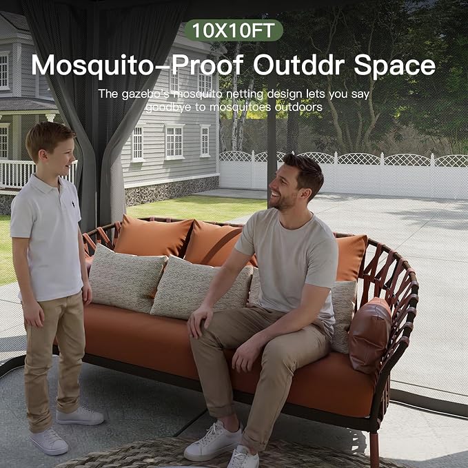 Aoxun 10x10FT Outdoor Gazebo w/Light, Dark Gray | UPF50+ Protection 50×50mm - Image 2
