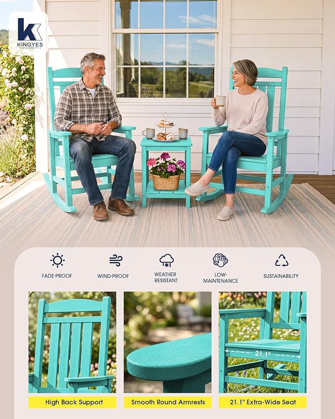 Oversized Outdoor Rocking Chairs Set of 6, HDPE Porch Rocker, Aruba | - Image 6