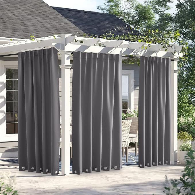 NICETOWN Weighted Curtains for Patio Waterproof W66xL84 Grey 2 Panels | Gazebo - Image 2